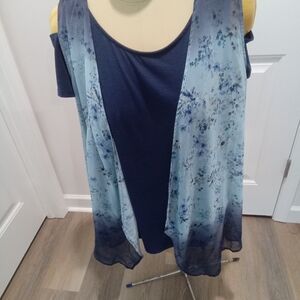 terra & sky Sz 0X 14W Floral Blue Saphire Cold Shoulder Top With Vest